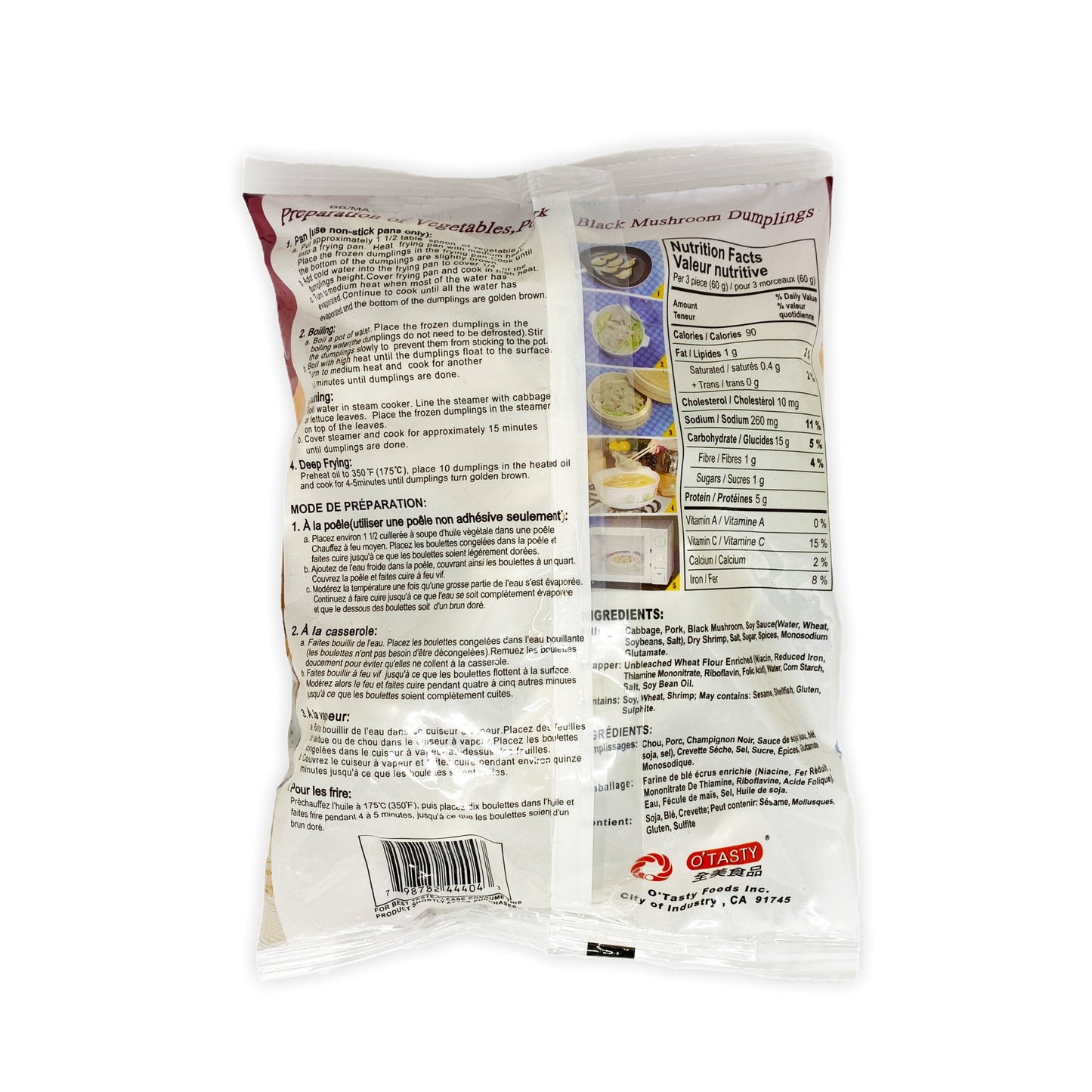 Raviolis aux légumes, porc et champignon