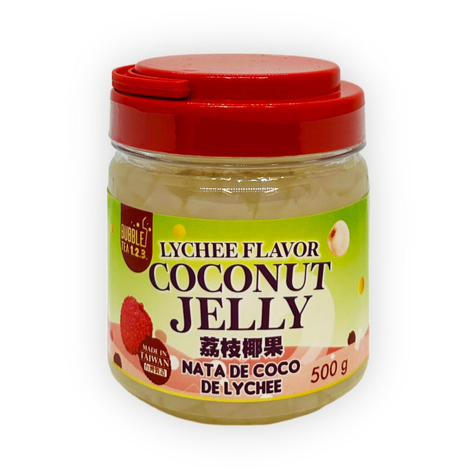 Coconut and lychee jelly